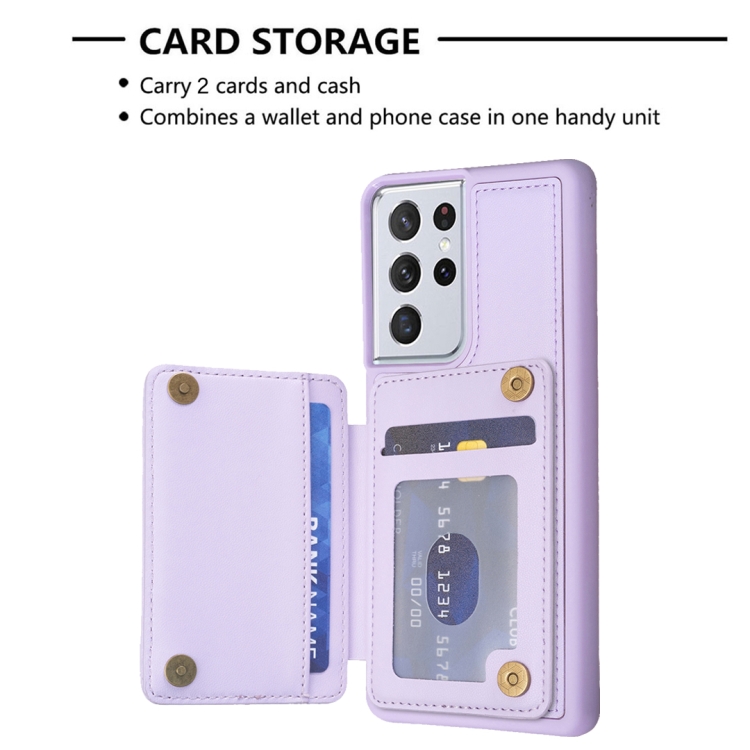 For Samsung Galaxy S21 Ultra 5G BF26 Wave Pattern Card Bag Holder Phone Case(Purple) For Samsung Galaxy S21 Ultra 5G BF26 Wave Pattern Card Bag Holder Phone Case(Purple)