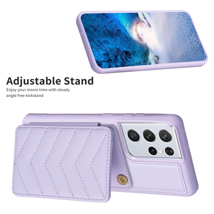 For Samsung Galaxy S21 Ultra 5G BF26 Wave Pattern Card Bag Holder Phone Case(Purple) For Samsung Galaxy S21 Ultra 5G BF26 Wave Pattern Card Bag Holder Phone Case(Purple)
