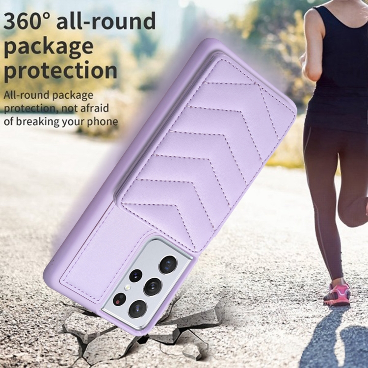 For Samsung Galaxy S21 Ultra 5G BF26 Wave Pattern Card Bag Holder Phone Case(Purple) For Samsung Galaxy S21 Ultra 5G BF26 Wave Pattern Card Bag Holder Phone Case(Purple)