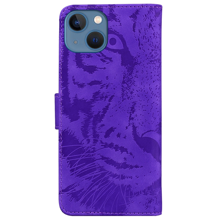 For iPhone 14 Tiger Embossing Pattern Leather Phone Case(Purple) - 2