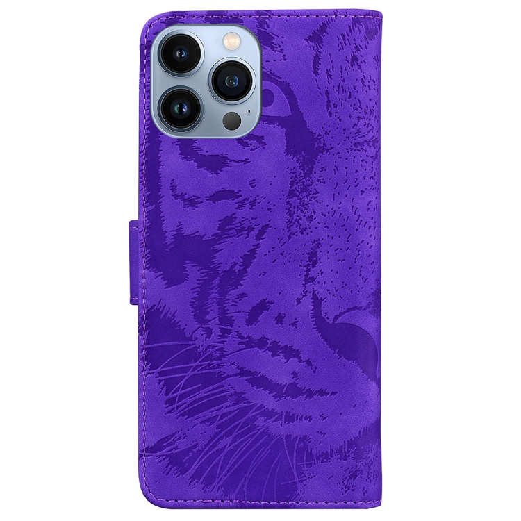 For iPhone 14 Pro Tiger Embossing Pattern Leather Phone Case(Purple) For iPhone 14 Pro Tiger Embossing Pattern Leather Phone Case(Purple)