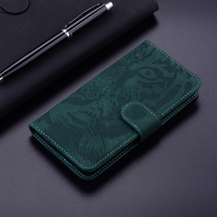 For iPhone 16 Plus Tiger Embossing Pattern Leather Phone Case(Green) For iPhone 16 Plus Tiger Embossing Pattern Leather Phone Case(Green)