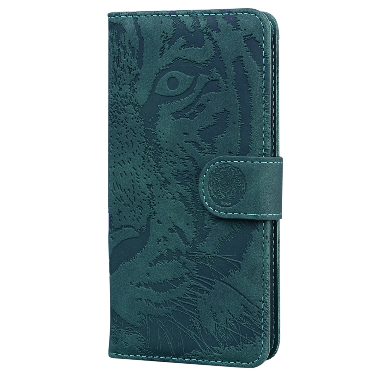 For iPhone 16 Plus Tiger Embossing Pattern Leather Phone Case(Green) For iPhone 16 Plus Tiger Embossing Pattern Leather Phone Case(Green)