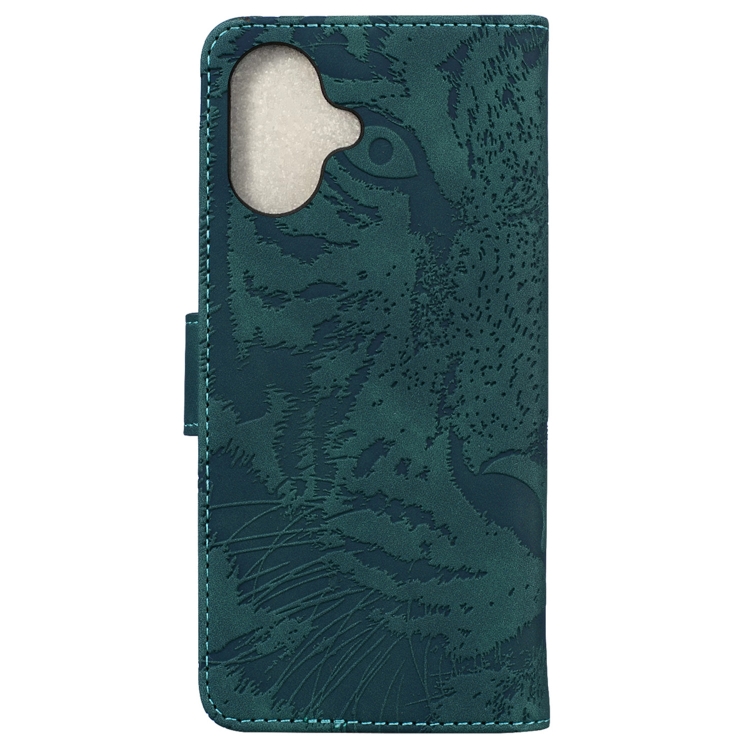 For iPhone 16 Plus Tiger Embossing Pattern Leather Phone Case(Green) For iPhone 16 Plus Tiger Embossing Pattern Leather Phone Case(Green)