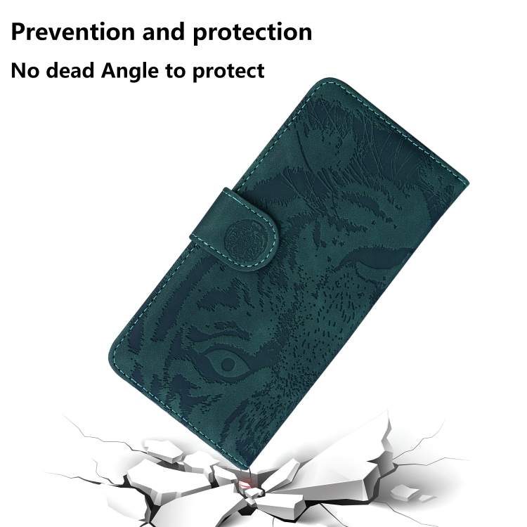 For iPhone 16 Plus Tiger Embossing Pattern Leather Phone Case(Green) For iPhone 16 Plus Tiger Embossing Pattern Leather Phone Case(Green)