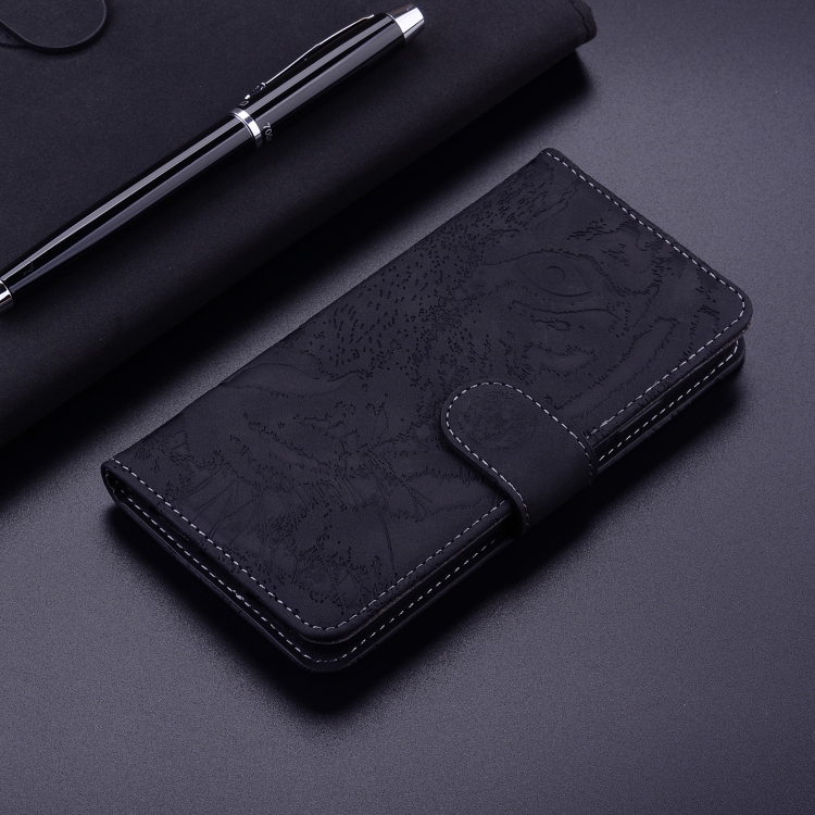 For iPhone 16 Tiger Embossing Pattern Leather Phone Case(Black) For iPhone 16 Tiger Embossing Pattern Leather Phone Case(Black)