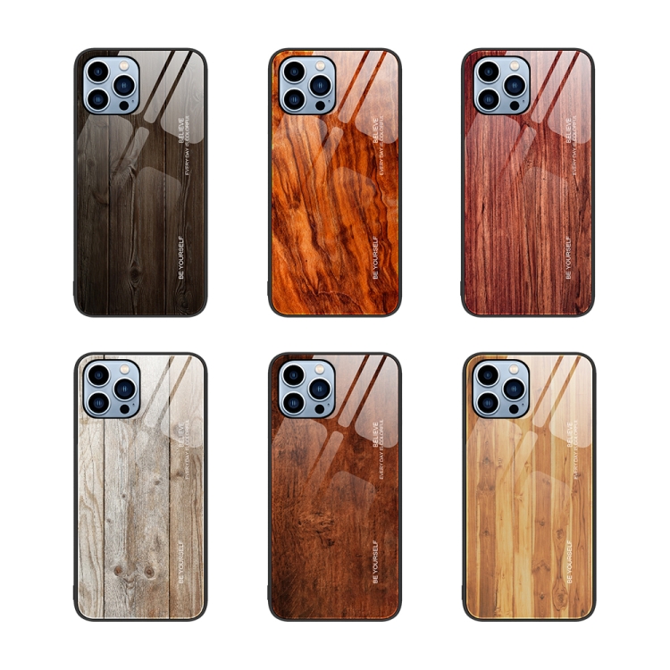 For iPhone 15 Pro Wood Grain Glass Phone Case(Grey) For iPhone 15 Pro Wood Grain Glass Phone Case(Grey)
