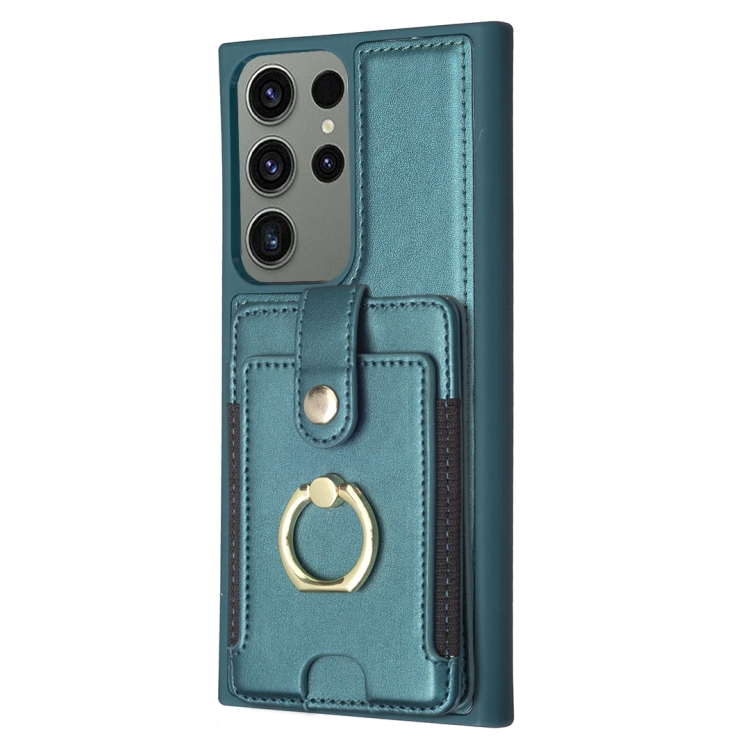 For Samsung Galaxy S23 Ultra 5G BF27 Metal Ring Card Bag Holder Phone Case(Green) For Samsung Galaxy S23 Ultra 5G BF27 Metal Ring Card Bag Holder Phone Case(Green)