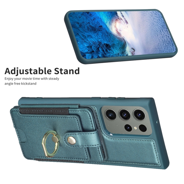 For Samsung Galaxy S23 Ultra 5G BF27 Metal Ring Card Bag Holder Phone Case(Green) For Samsung Galaxy S23 Ultra 5G BF27 Metal Ring Card Bag Holder Phone Case(Green)