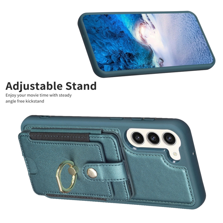 For Samsung Galaxy S23+ 5G BF27 Metal Ring Card Bag Holder Phone Case(Green) For Samsung Galaxy S23+ 5G BF27 Metal Ring Card Bag Holder Phone Case(Green)