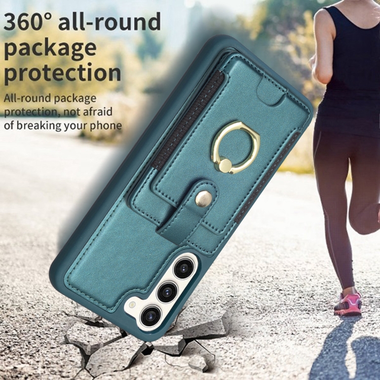 For Samsung Galaxy S23+ 5G BF27 Metal Ring Card Bag Holder Phone Case(Green) For Samsung Galaxy S23+ 5G BF27 Metal Ring Card Bag Holder Phone Case(Green)