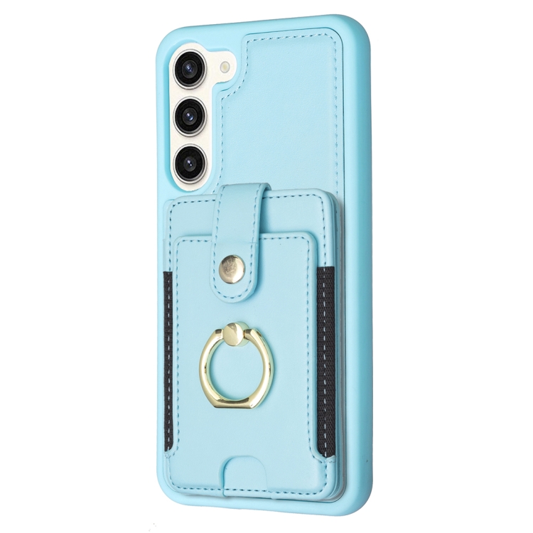 For Samsung Galaxy S23+ 5G BF27 Metal Ring Card Bag Holder Phone Case(Blue) For Samsung Galaxy S23+ 5G BF27 Metal Ring Card Bag Holder Phone Case(Blue)