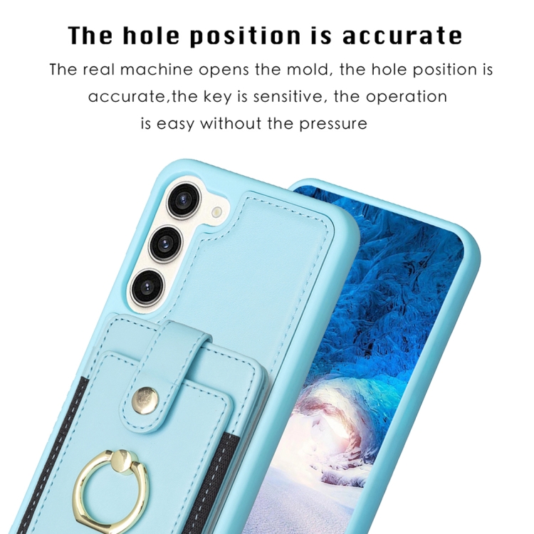 For Samsung Galaxy S23+ 5G BF27 Metal Ring Card Bag Holder Phone Case(Blue) For Samsung Galaxy S23+ 5G BF27 Metal Ring Card Bag Holder Phone Case(Blue)