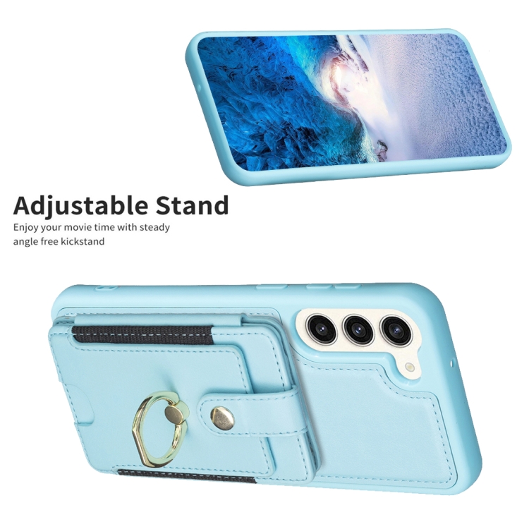 For Samsung Galaxy S23+ 5G BF27 Metal Ring Card Bag Holder Phone Case(Blue) For Samsung Galaxy S23+ 5G BF27 Metal Ring Card Bag Holder Phone Case(Blue)