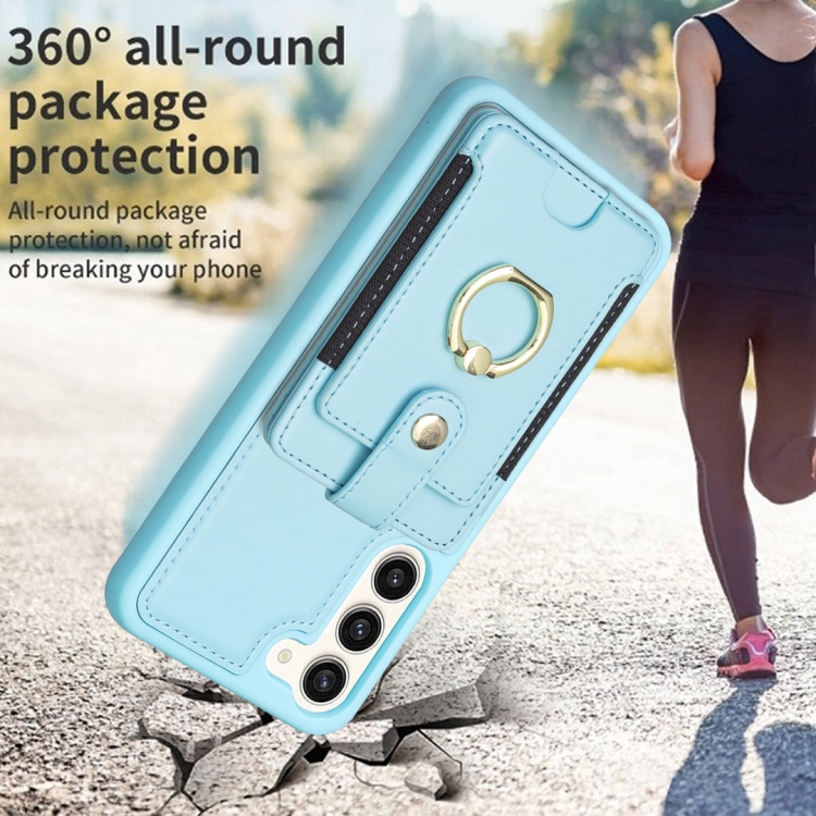For Samsung Galaxy S23+ 5G BF27 Metal Ring Card Bag Holder Phone Case(Blue) For Samsung Galaxy S23+ 5G BF27 Metal Ring Card Bag Holder Phone Case(Blue)