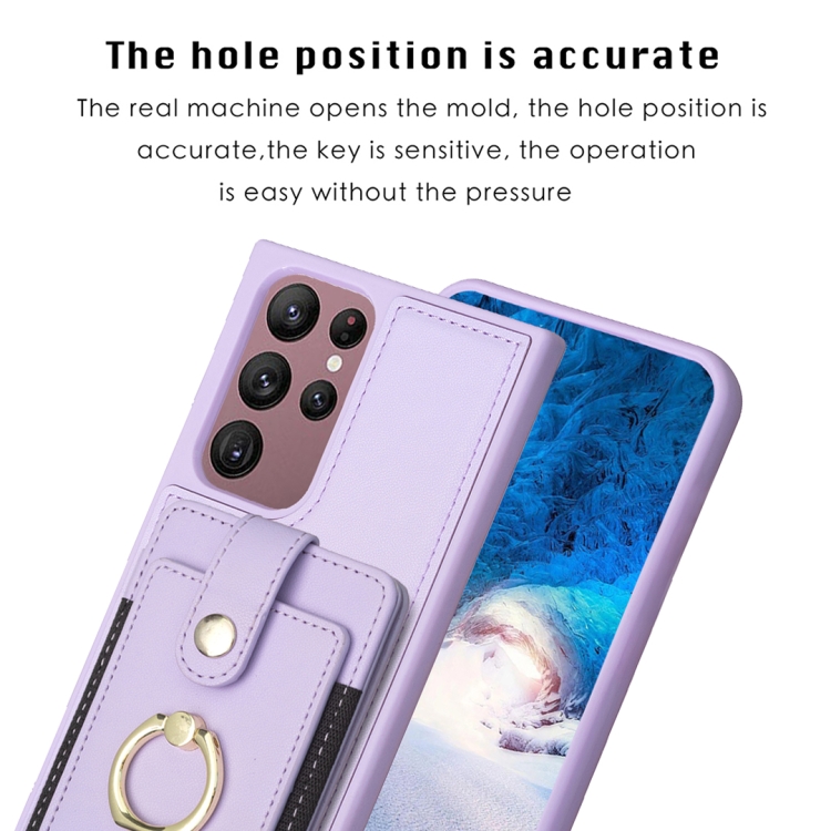 For Samsung Galaxy S22 Ultra 5G BF27 Metal Ring Card Bag Holder Phone Case(Purple) For Samsung Galaxy S22 Ultra 5G BF27 Metal Ring Card Bag Holder Phone Case(Purple)