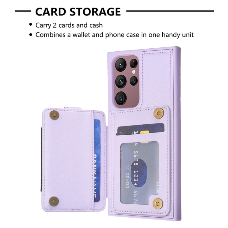 For Samsung Galaxy S22 Ultra 5G BF27 Metal Ring Card Bag Holder Phone Case(Purple) For Samsung Galaxy S22 Ultra 5G BF27 Metal Ring Card Bag Holder Phone Case(Purple)