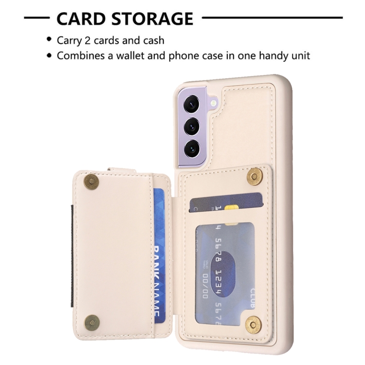 For Samsung Galaxy S22 5G BF27 Metal Ring Card Bag Holder Phone Case(Beige) For Samsung Galaxy S22 5G BF27 Metal Ring Card Bag Holder Phone Case(Beige)