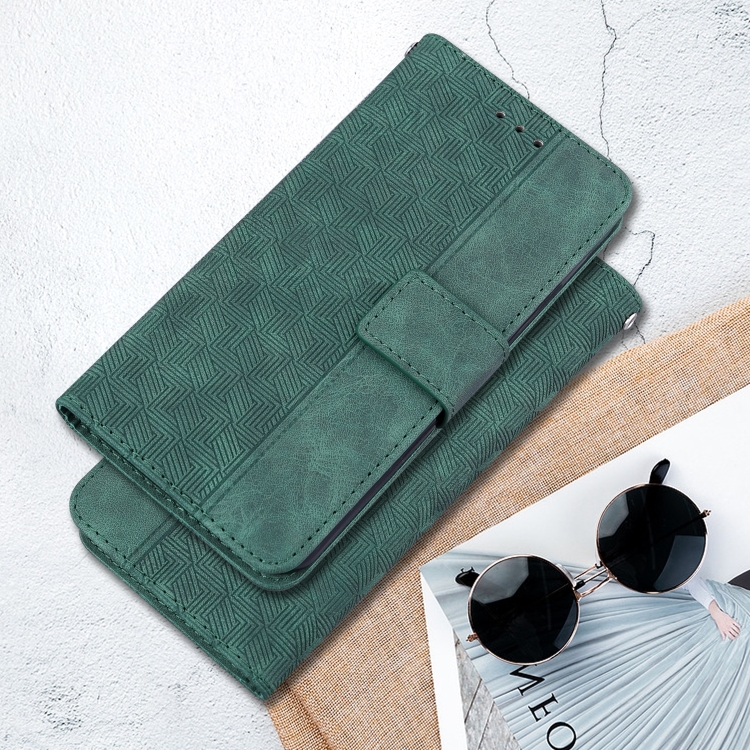 For iPhone 16 Plus Geometric Embossed Leather Phone Case(Green) For iPhone 16 Plus Geometric Embossed Leather Phone Case(Green)