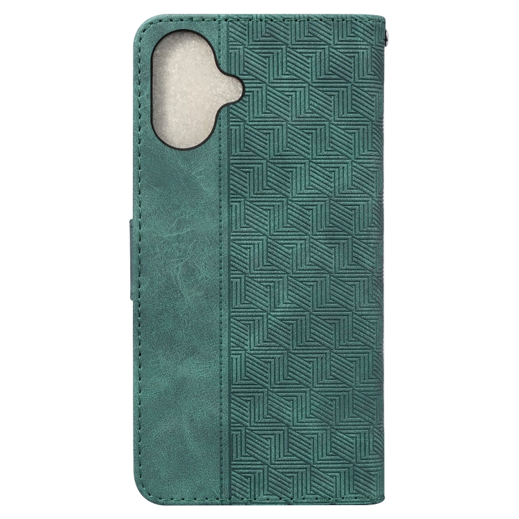 For iPhone 16 Plus Geometric Embossed Leather Phone Case(Green) For iPhone 16 Plus Geometric Embossed Leather Phone Case(Green)