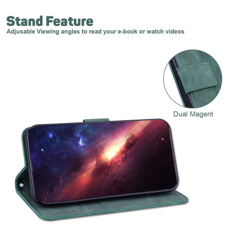 For iPhone 16 Plus Geometric Embossed Leather Phone Case(Green) For iPhone 16 Plus Geometric Embossed Leather Phone Case(Green)