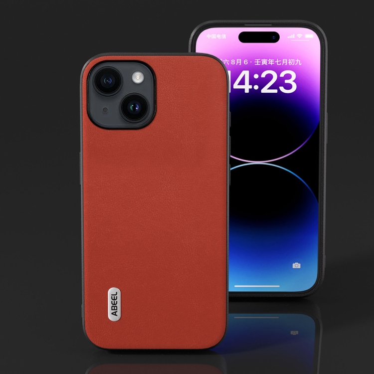 For iPhone 15 Plus ABEEL Haze Texture PU Phone Case(Red) For iPhone 15 Plus ABEEL Haze Texture PU Phone Case(Red)