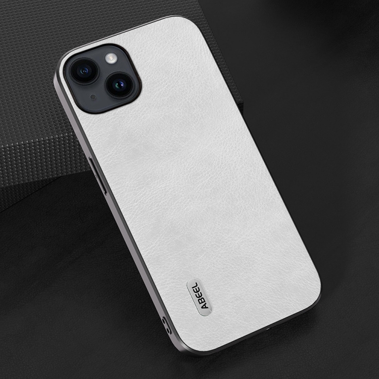 For iPhone 14 Plus ABEEL Dual Color Lichi Texture PU Phone Case(White) For iPhone 14 Plus ABEEL Dual Color Lichi Texture PU Phone Case(White)