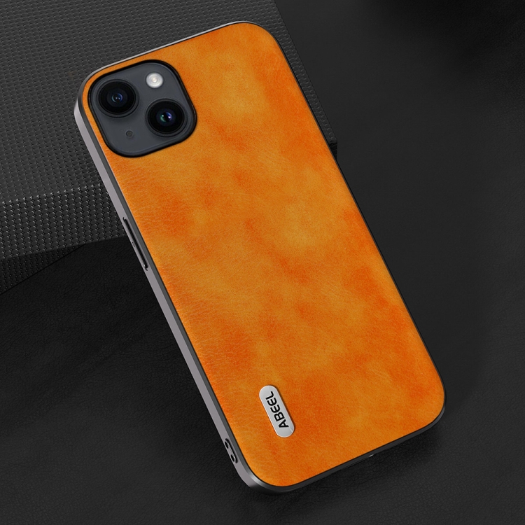 For iPhone 15 Plus ABEEL Dual Color Lichi Texture PU Phone Case(Orange) For iPhone 15 Plus ABEEL Dual Color Lichi Texture PU Phone Case(Orange)
