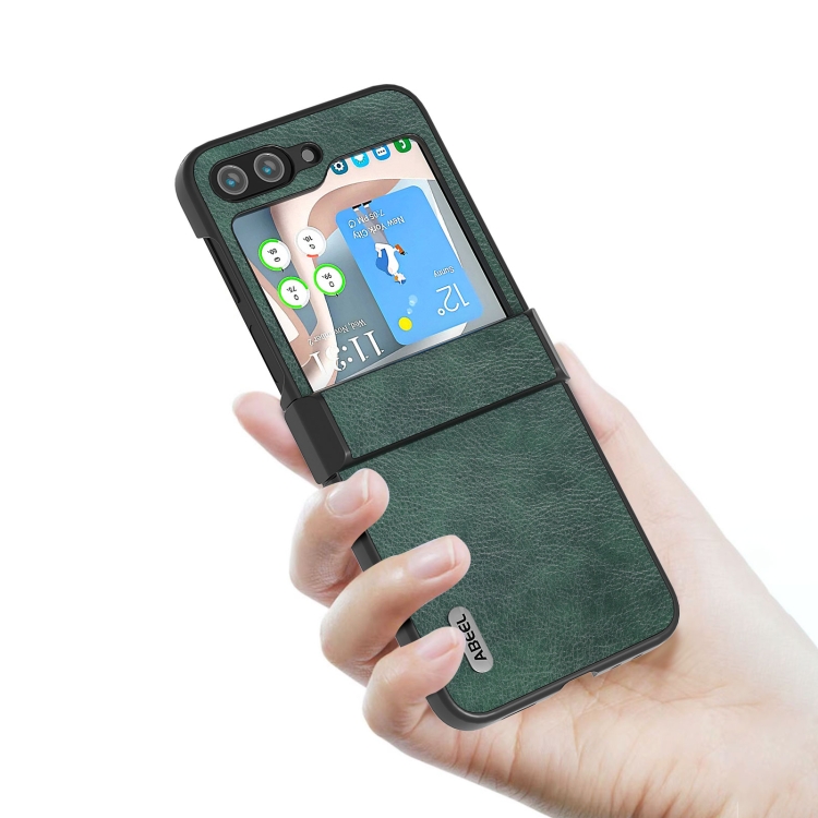 For Samsung Galaxy Z Flip5 ABEEL Dual Color Lichi Texture PU Phone Case(Green) For Samsung Galaxy Z Flip5 ABEEL Dual Color Lichi Texture PU Phone Case(Green)