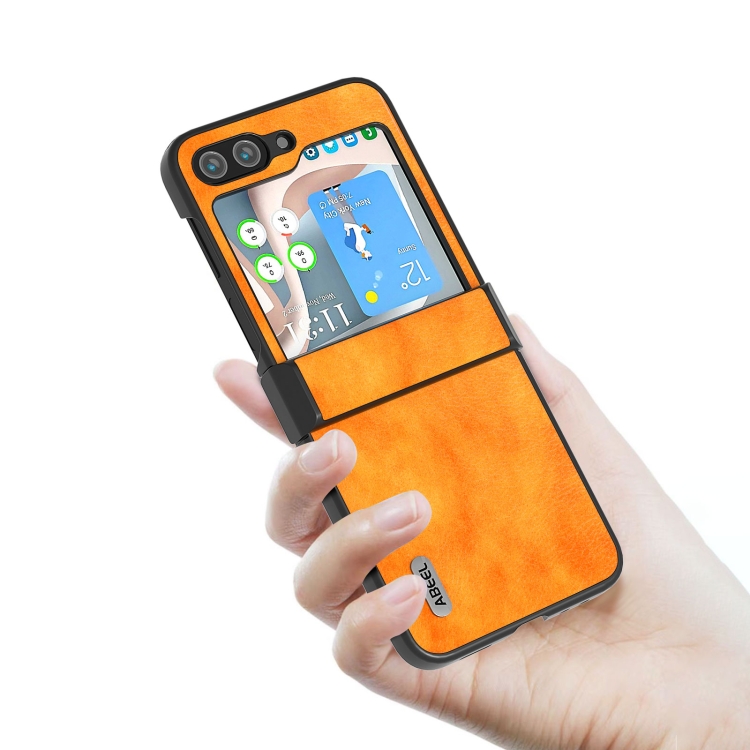 For Samsung Galaxy Z Flip6 ABEEL Dual Color Lichi Texture PU Phone Case(Orange) For Samsung Galaxy Z Flip6 ABEEL Dual Color Lichi Texture PU Phone Case(Orange)