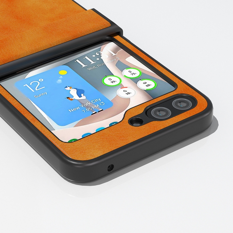For Samsung Galaxy Z Flip6 ABEEL Dual Color Lichi Texture PU Phone Case(Orange) For Samsung Galaxy Z Flip6 ABEEL Dual Color Lichi Texture PU Phone Case(Orange)