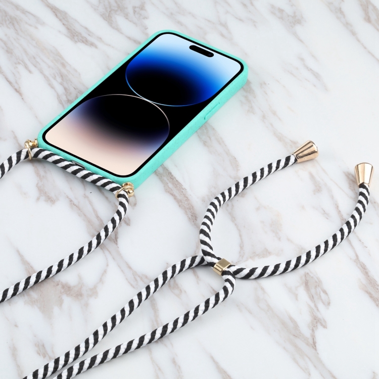 For iPhone 15 Pro Wheat Straw TPU Shockproof Phone Case with Neck Lanyard(Green) For iPhone 15 Pro Wheat Straw TPU Shockproof Phone Case with Neck Lanyard(Green)