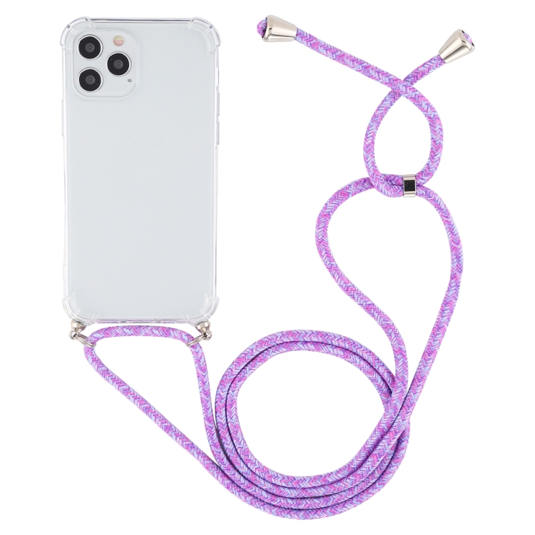 For iPhone 15 Pro Four-Corner Shockproof Transparent TPU Case with Lanyard(Purple) For iPhone 15 Pro Four-Corner Shockproof Transparent TPU Case with Lanyard(Purple)