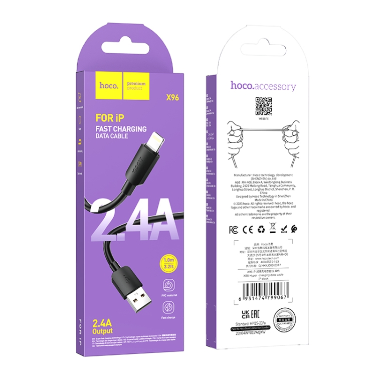 hoco X96 Hyper 1m 2.4A USB to 8 Pin Charging Data Cable(Black) hoco X96 Hyper 1m 2.4A USB to 8 Pin Charging Data Cable(Black)