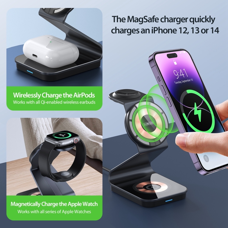 DUZZONA W15 15W 3 in 1 Transparent Magnetic Suction Wireless Charging Stand DUZZONA W15 15W 3 in 1 Transparent Magnetic Suction Wireless Charging Stand