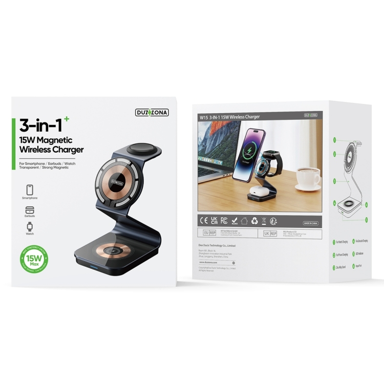DUZZONA W15 15W 3 in 1 Transparent Magnetic Suction Wireless Charging Stand DUZZONA W15 15W 3 in 1 Transparent Magnetic Suction Wireless Charging Stand