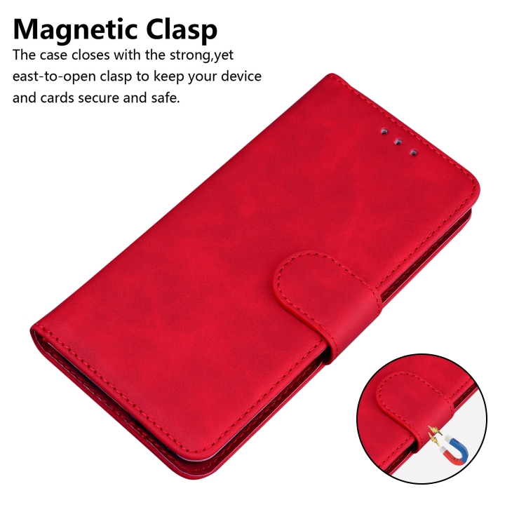 For iPhone 16 Plus Skin Feel Pure Color Flip Leather Phone Case(Red)