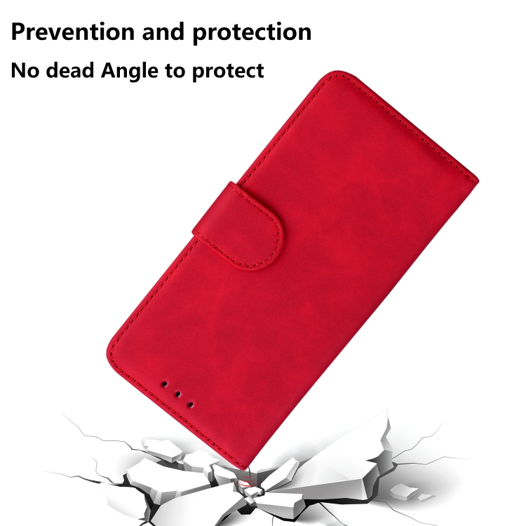 For iPhone 16 Plus Skin Feel Pure Color Flip Leather Phone Case(Red)