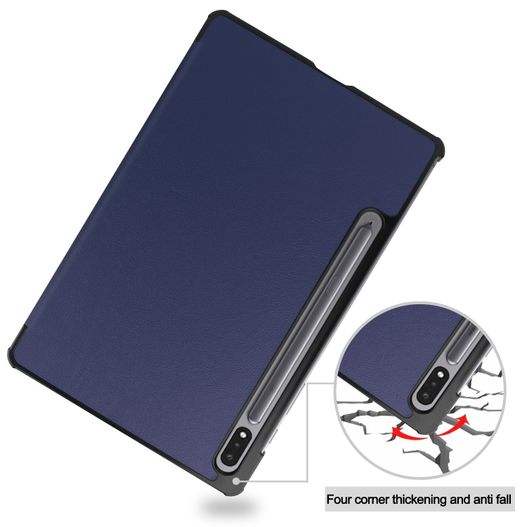 For Samsung Galaxy Tab S9 Custer Pure Color 3-Fold Holder Smart Leather Tablet Case(Dark Blue) For Samsung Galaxy Tab S9 Custer Pure Color 3-Fold Holder Smart Leather Tablet Case(Dark Blue)