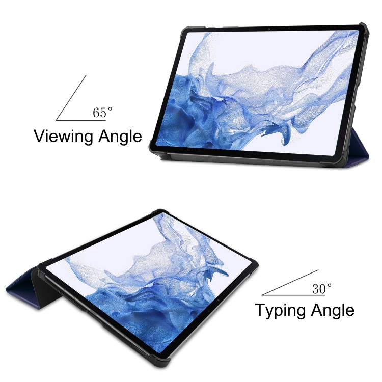 For Samsung Galaxy Tab S9 Custer Pure Color 3-Fold Holder Smart Leather Tablet Case(Dark Blue) For Samsung Galaxy Tab S9 Custer Pure Color 3-Fold Holder Smart Leather Tablet Case(Dark Blue)