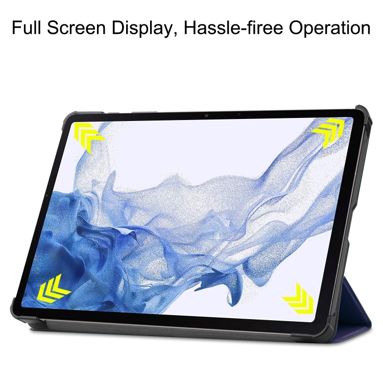For Samsung Galaxy Tab S9 Custer Pure Color 3-Fold Holder Smart Leather Tablet Case(Dark Blue) For Samsung Galaxy Tab S9 Custer Pure Color 3-Fold Holder Smart Leather Tablet Case(Dark Blue)