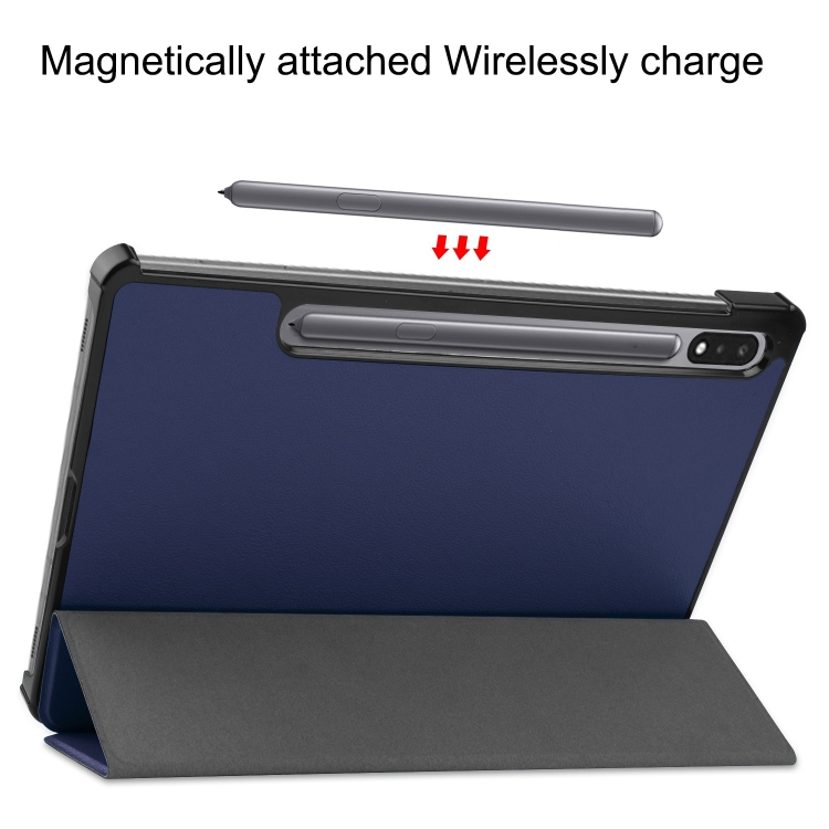 For Samsung Galaxy Tab S9 Custer Pure Color 3-Fold Holder Smart Leather Tablet Case(Dark Blue) For Samsung Galaxy Tab S9 Custer Pure Color 3-Fold Holder Smart Leather Tablet Case(Dark Blue)