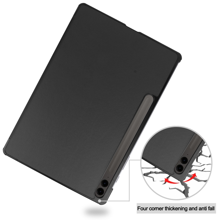 For Samsung Galaxy Tab S9 FE+ / S10+ Custer Pure Color 3-Fold Holder Smart Leather Tablet Case(Black) For Samsung Galaxy Tab S9 FE+ / S10+ Custer Pure Color 3-Fold Holder Smart Leather Tablet Case(Black)