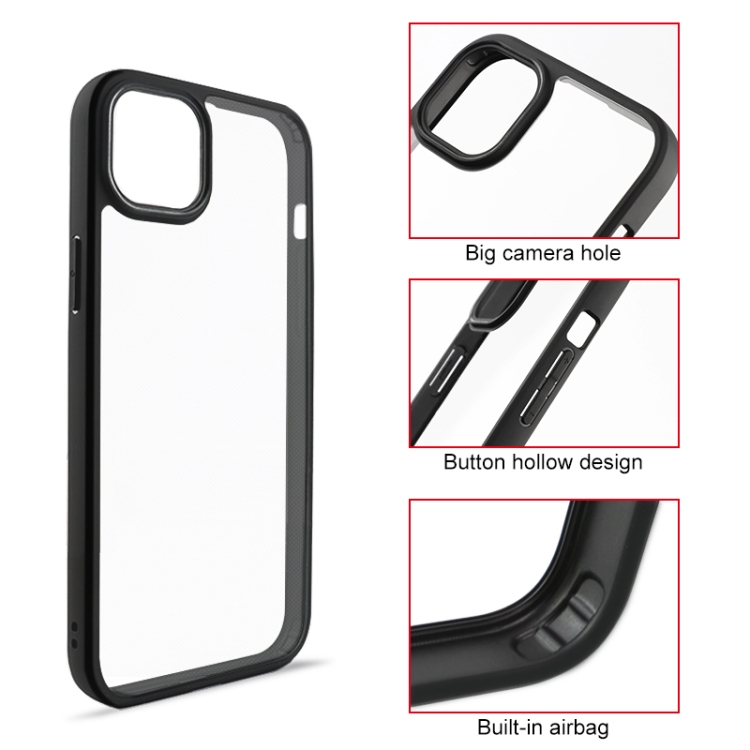 For iPhone 15 Plus Frosted TPU + Transparent PC Phone Case(Black)