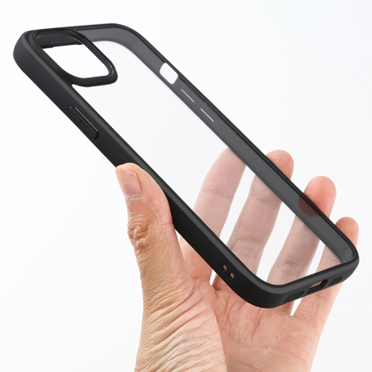 For iPhone 15 Plus Frosted TPU + Transparent PC Phone Case(Black)