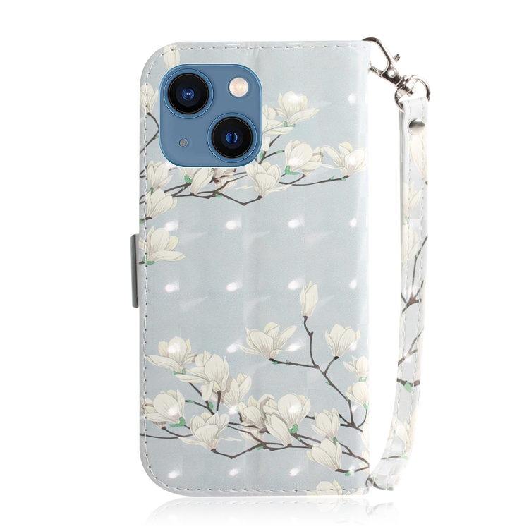 For iPhone 15 3D Colored Horizontal Flip Leather Phone Case(Magnolia) For iPhone 15 3D Colored Horizontal Flip Leather Phone Case(Magnolia)