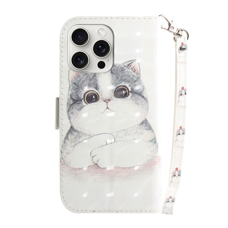 For iPhone 16 Pro Max 3D Colored Horizontal Flip Leather Phone Case(Cute Cat)