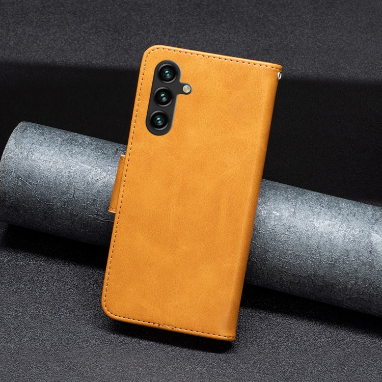 For Samsung Galaxy A15 Lambskin Texture Pure Color Flip Leather Phone Case(Yellow) For Samsung Galaxy A15 Lambskin Texture Pure Color Flip Leather Phone Case(Yellow)