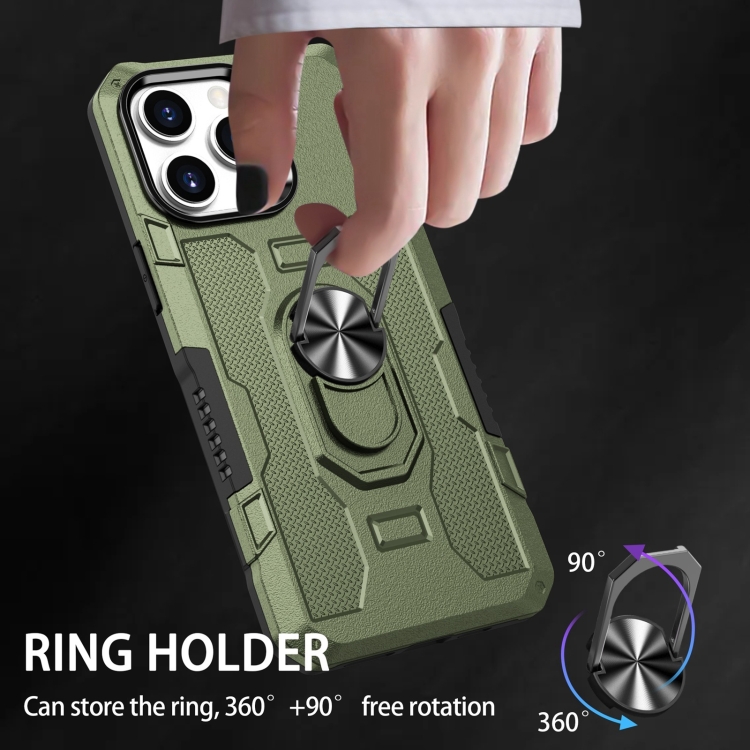 For iPhone 15 Pro Ring Holder Armor Hybrid Phone Case(Green) For iPhone 15 Pro Ring Holder Armor Hybrid Phone Case(Green)