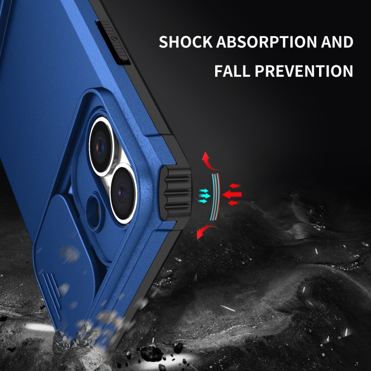 For iPhone 16 Plus Stereoscopic Holder Sliding Camshield Phone Case(Blue) For iPhone 16 Plus Stereoscopic Holder Sliding Camshield Phone Case(Blue)